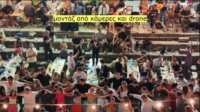 Video footage of Christos Rachon Square filled with people and the orchestra at work